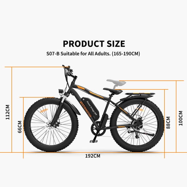 Aostirmotor S07-B 48V/13Ah 750W Fat Tire Electric Mountain Bike 160452 with Product measurement 
