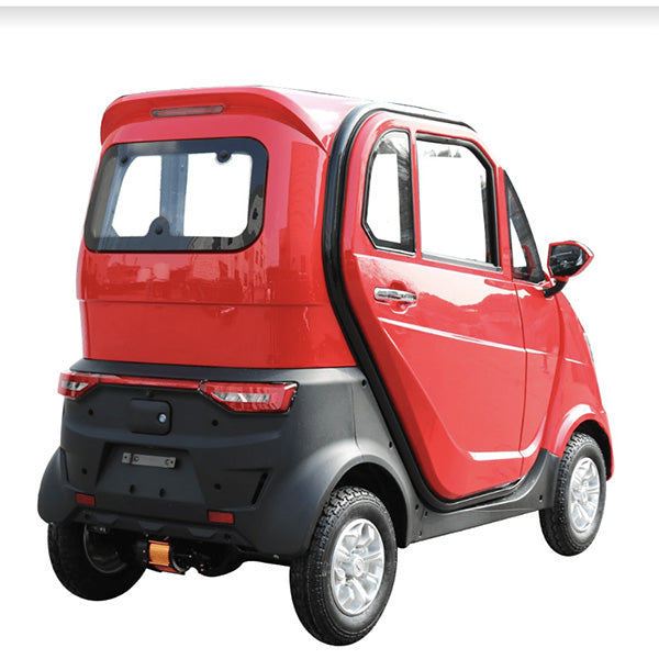 Green Transporter Q Runner 60V/45Ah 1000W Bariatric 4-Wheel Enclosed Scooter back side view in red