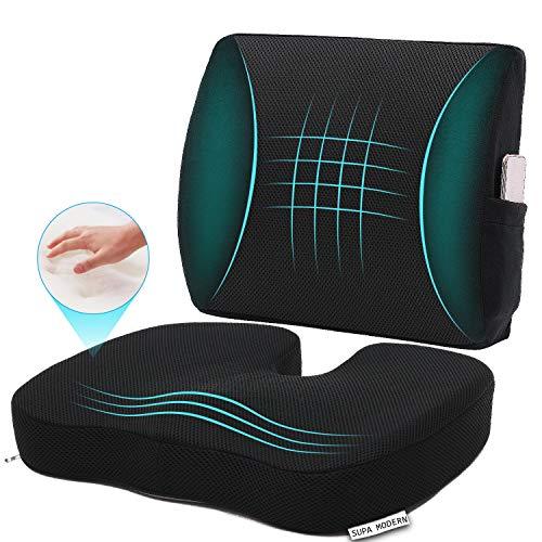 Upgraded Seat Cushion & Lumbar Support Pillow for Office Chair-One-Piece  Memory Foam Chair Cushion for Desk Chair-Car Wheelchair Cushion for Lower