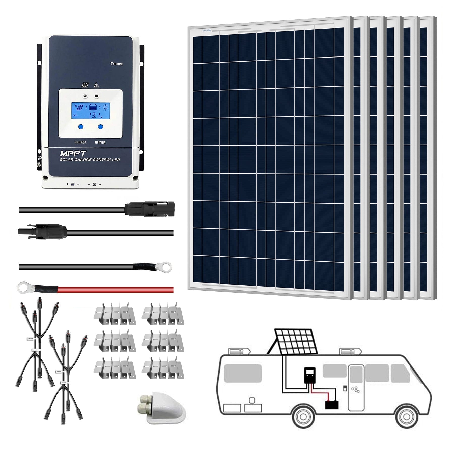 ACOPOWER 6x 100W 12V Polycrystalline RV Solar Kit HY-SPKP-600W50A