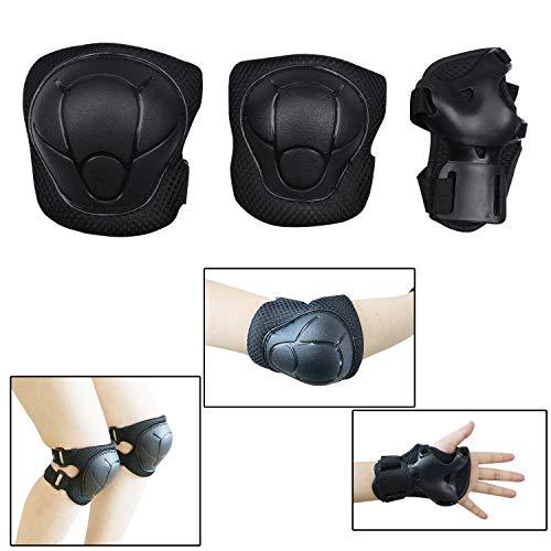 BOSONER Kids/Youth Knee Pad Elbow Pads Guards Protective Gear Set for Roller Skates Cycling BMX Bike Skateboard Inline Skatings Scooter Riding Sports (Black)