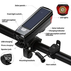 Solar Powered Rechargeable Bike Light and Bell Set