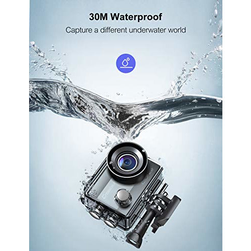 Crosstour Action Camera 1080P Full HD Wi-Fi 14MP PC Webcam Waterproof Cam 2" LCD 30m Underwater 170°Wide-Angle Sports Camera with 2 Rechargeable 1050mAh Batteries and Mounting Accessory Kits