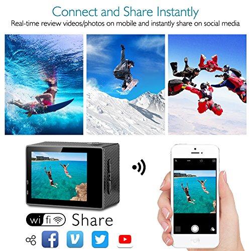 Dragon Touch 4K Action Camera 16MP Vision 3 Underwater Waterproof Camera PC Webcam 170° Wide Angle WiFi Sports Cam with Remote 2 Batteries and Mounting Accessories Kit
