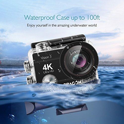 Dragon Touch 4K Action Camera 16MP Vision 3 Underwater Waterproof Camera PC Webcam 170° Wide Angle WiFi Sports Cam with Remote 2 Batteries and Mounting Accessories Kit