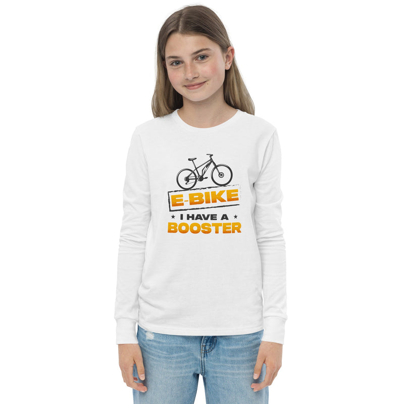 E-bike I Have a Booster Bella + Canvas 3501Y Kid's Long Sleeve Shirt White