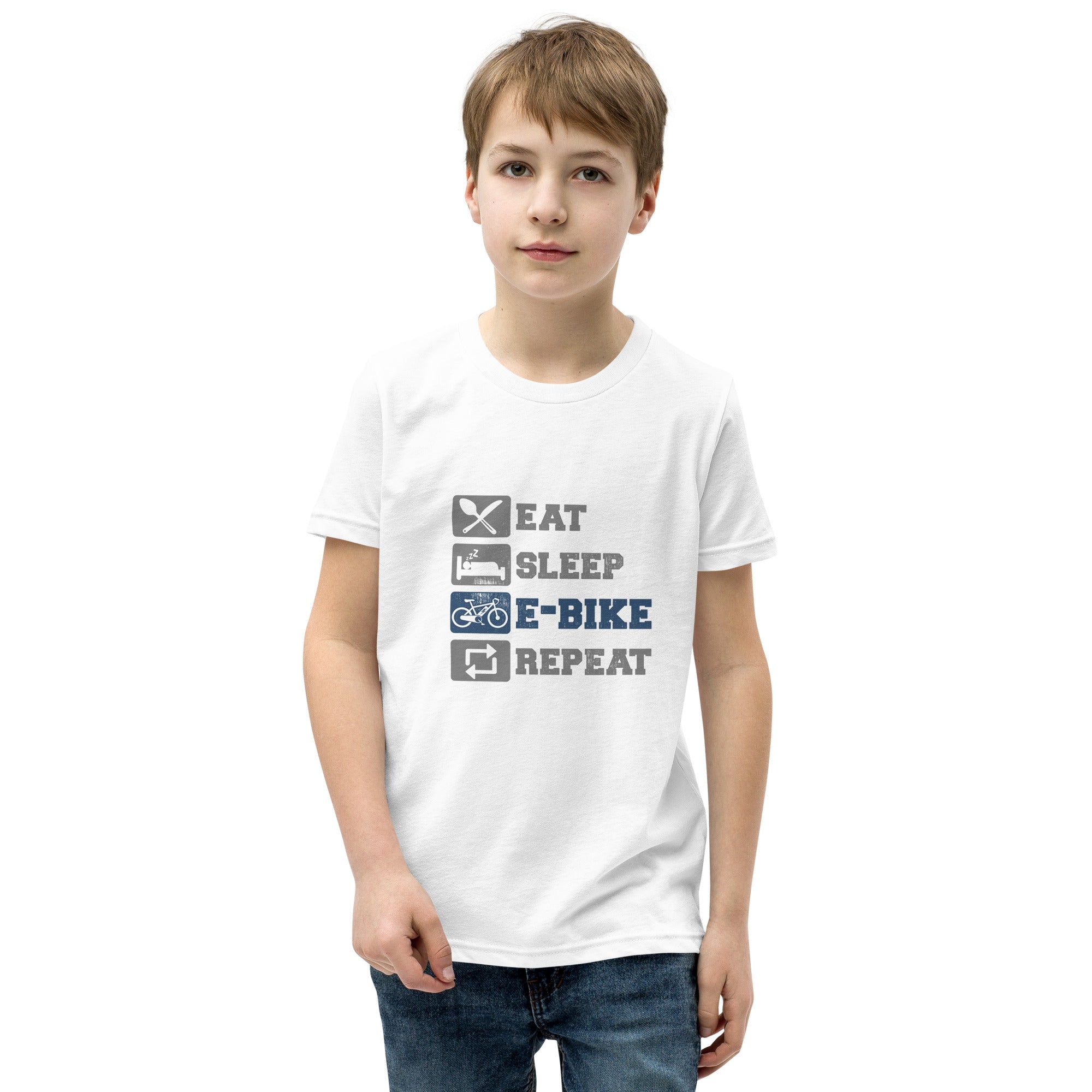 Eat Sleep E-bike Repeat Bella + Canvas 3001Y Kids T-Shirt