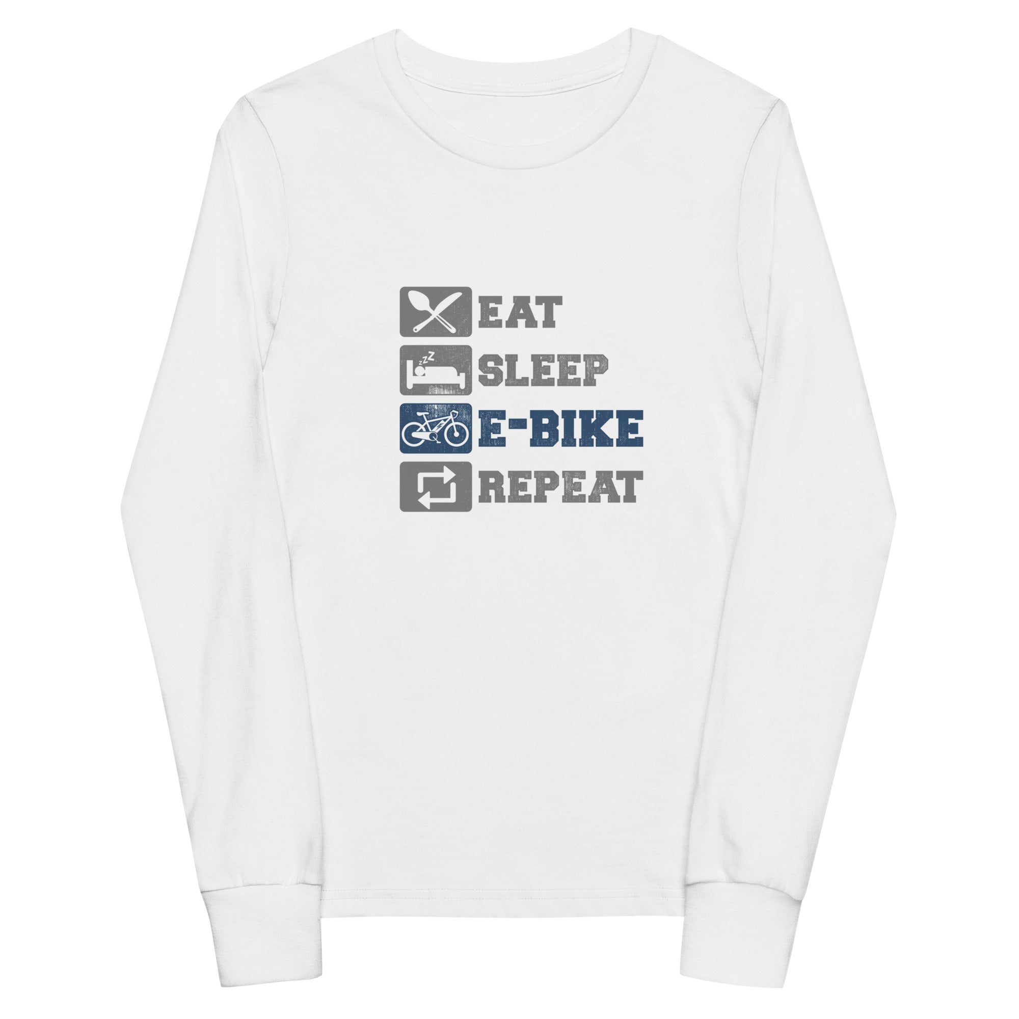 Eat Sleep E-bike Repeat Bella + Canvas 3501Y Kids Long Sleeve Shirt