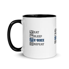 Eat Sleep E-bike Repeat White Ceramic Coffee Mug with Color Inside