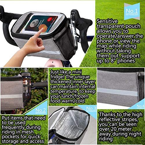 Bike Handlebar Insulated Bag with Touchable Phone Pouch
