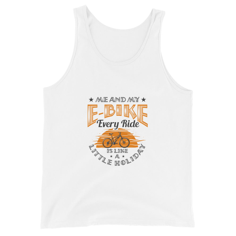 Me and My E-Bike Every Ride is Like A Little Holiday Bella + Canvas 3480 Men's Tank Top White