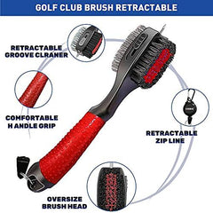 MZ Mzeat Golf Groove Cleaning Tool Set, Microfiber Waffle Pattern Golf Towel, Retractable Club Groove Cleaner Brush, Foldable Divot Tool with Magnetic Ball Marker (Red Set)