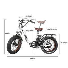 Nakto OX 48V/12Ah 500W City Cargo Fat Tire Folding Electric Bike facing left slightly curved front wheel with measurent