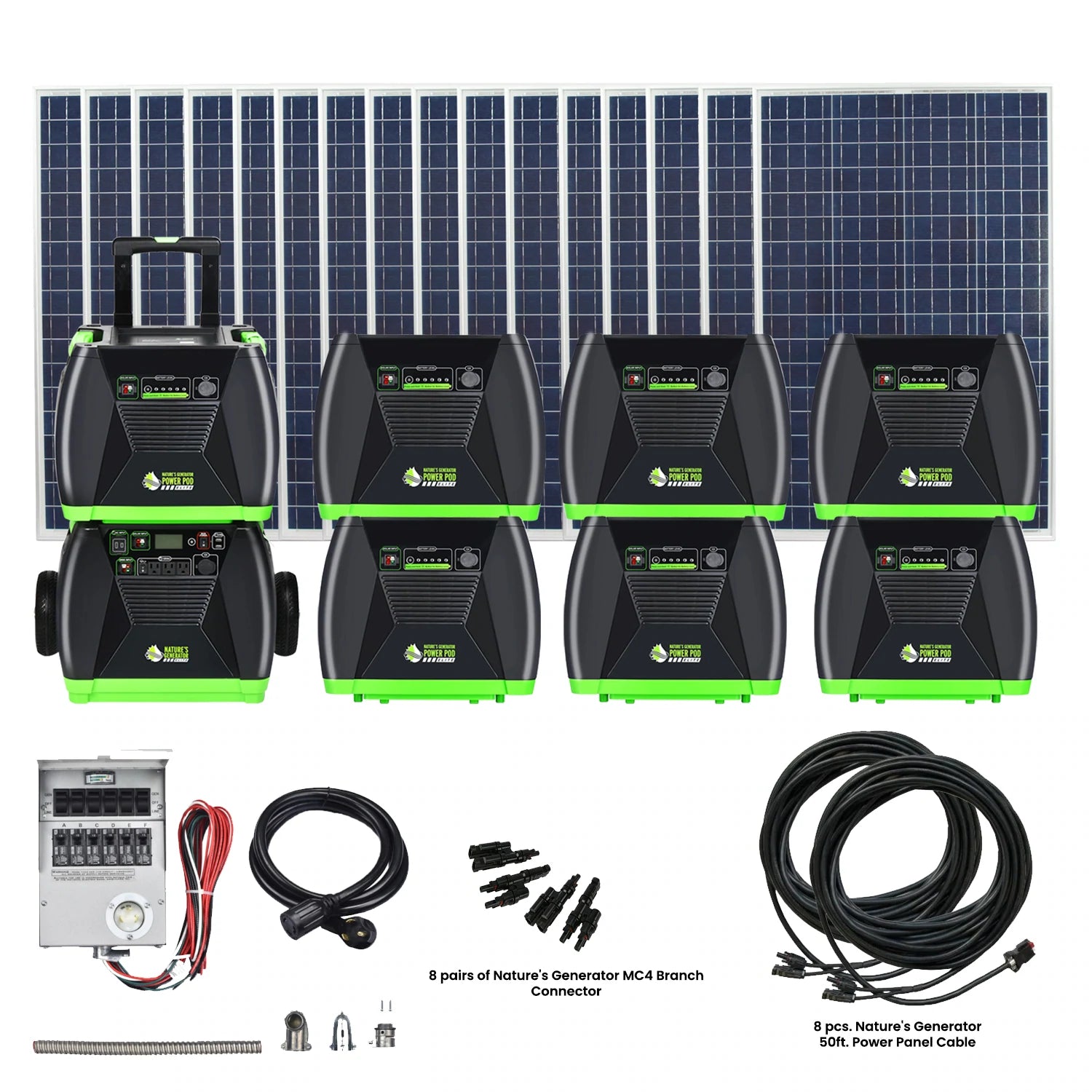 Nature's Generator Elite Max 9.6 3600W + 7x Elite Power Pod + 16x 100W Solar Panel + 1x Power Transfer Solar Generator Kit