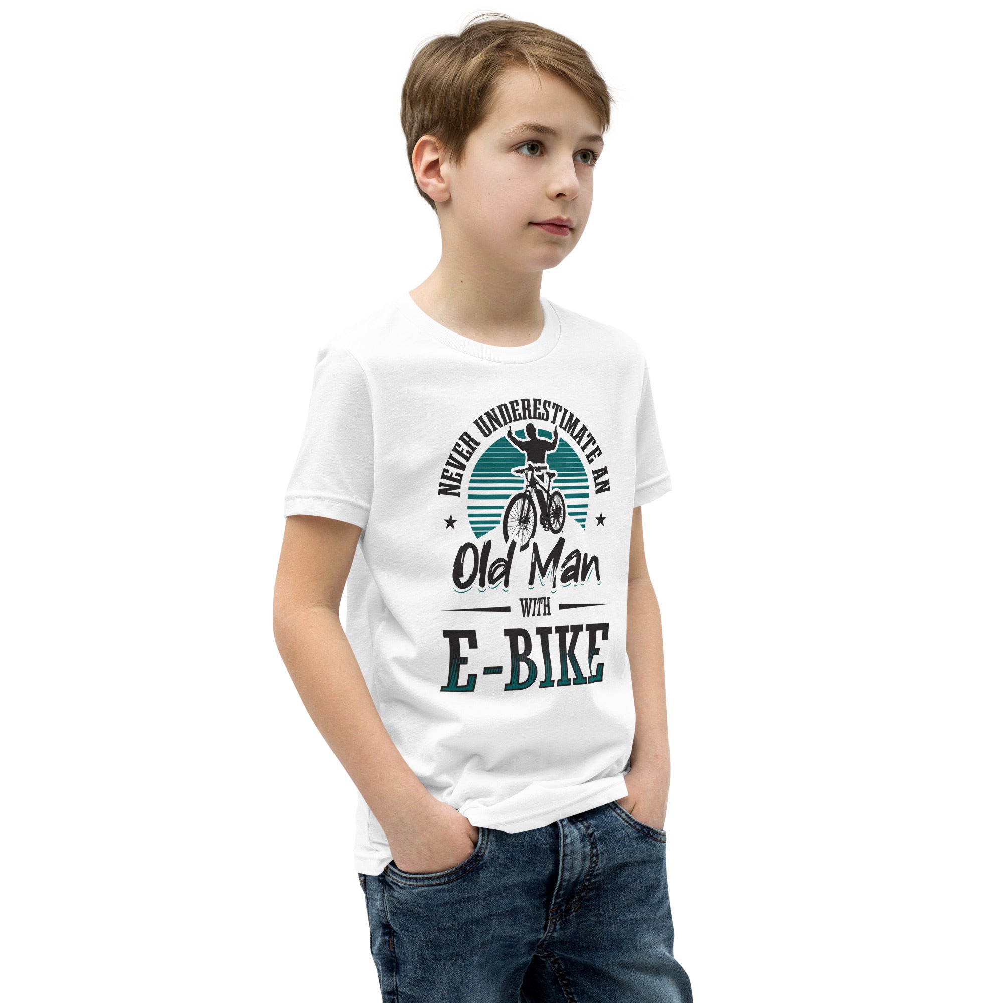 Never Underestimate an Old Man with an E-bike Bella + Canvas 3001Y Kid's T-shirt White
