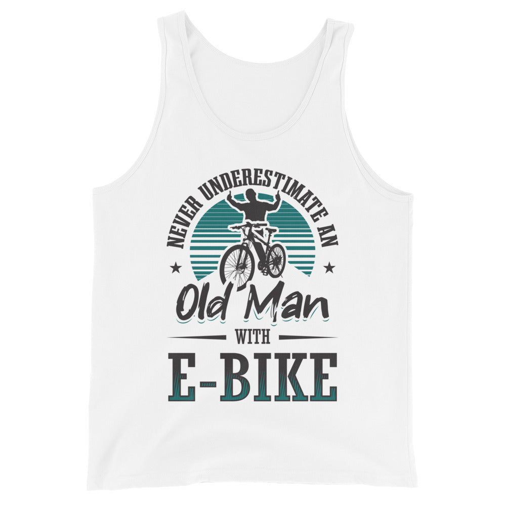 Never Underestimate an Old Man with an E-bike Bella + Canvas 3480 Men's Tank Top White