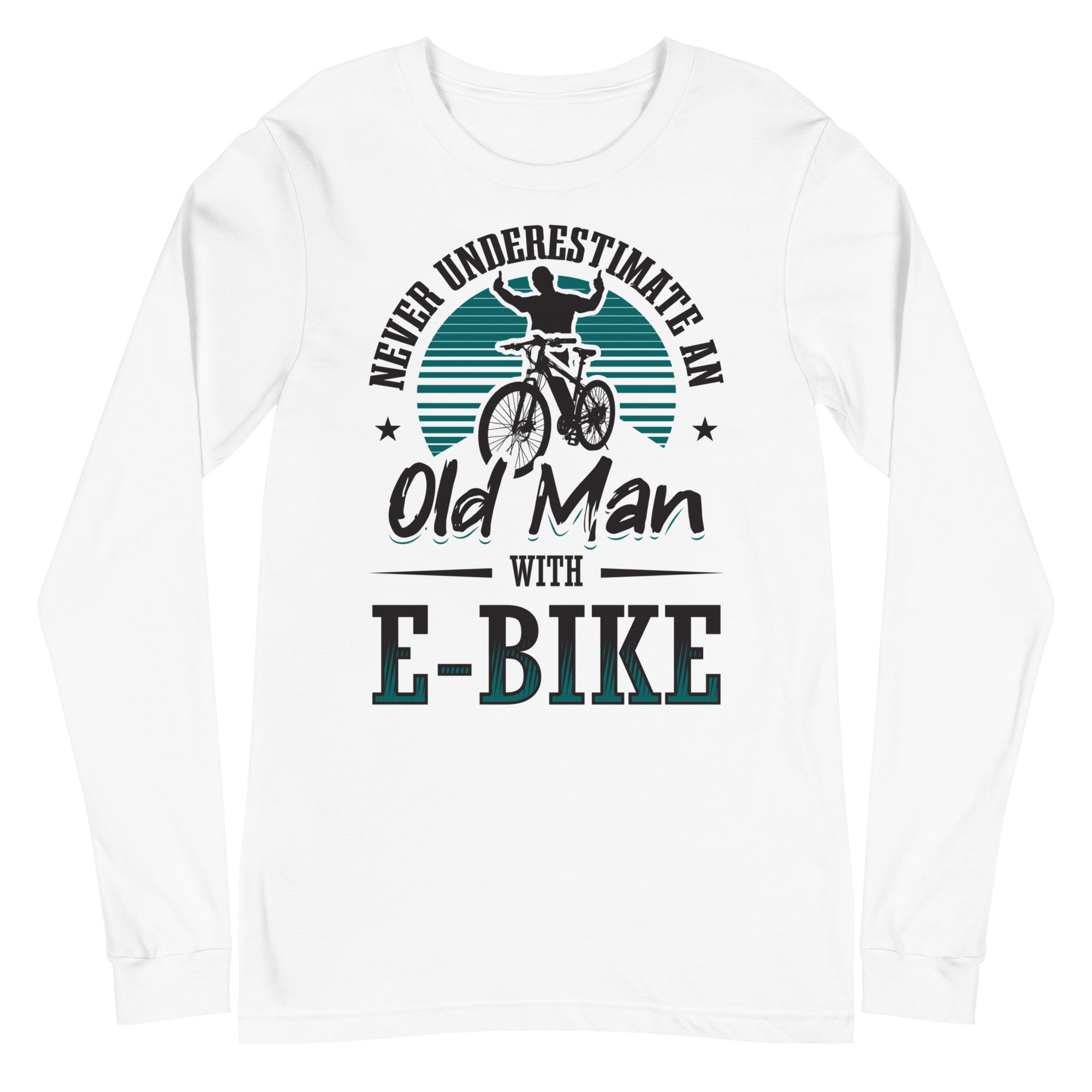 Never Underestimate an Old Man with an E-bike Bella + Canvas 3501 Men's Long Sleeve Shirt White