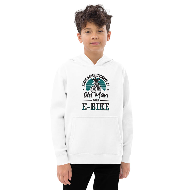Never Underestimate an Old Man with an E-bike Cotton Heritage Y2550 Kid's Fleece Hoodie White