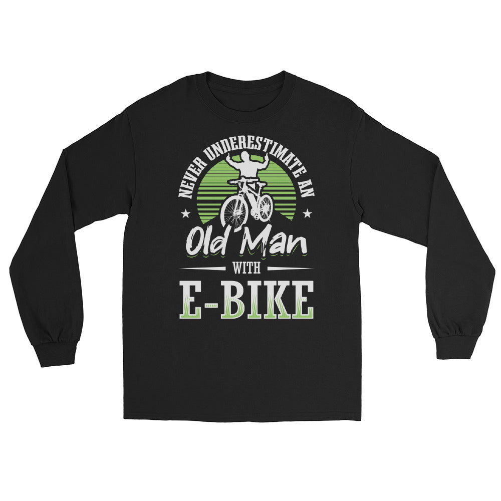 Never Underestimate an Old Man with an E-bike Gildan 2400 Men’s Long Sleeve Shirt