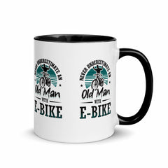 Never Underestimate an Old Man with an E-bike White Ceramic Coffee Mug with Color Inside