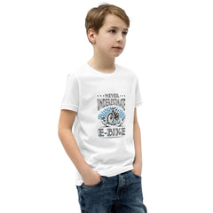 Never Underestimate the Power of an E-bike Bella + Canvas 3001Y Kid's Short Sleeve T-Shirt White