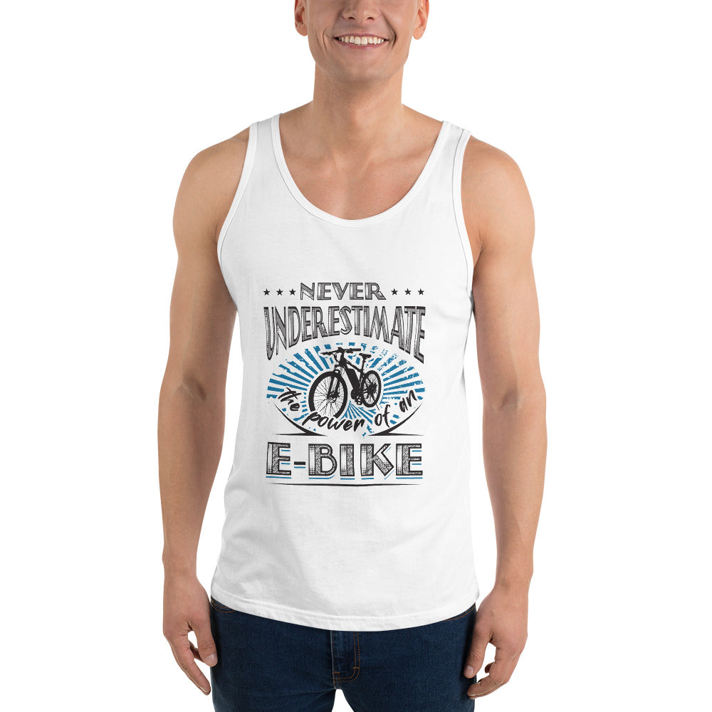 Never Underestimate the Power of an E-bike Bella + Canvas 3480 Mens Tank Top White