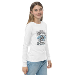 Never Underestimate the Power of an E-bike Bella + Canvas 3501Y Kid's Long Sleeve Tee White