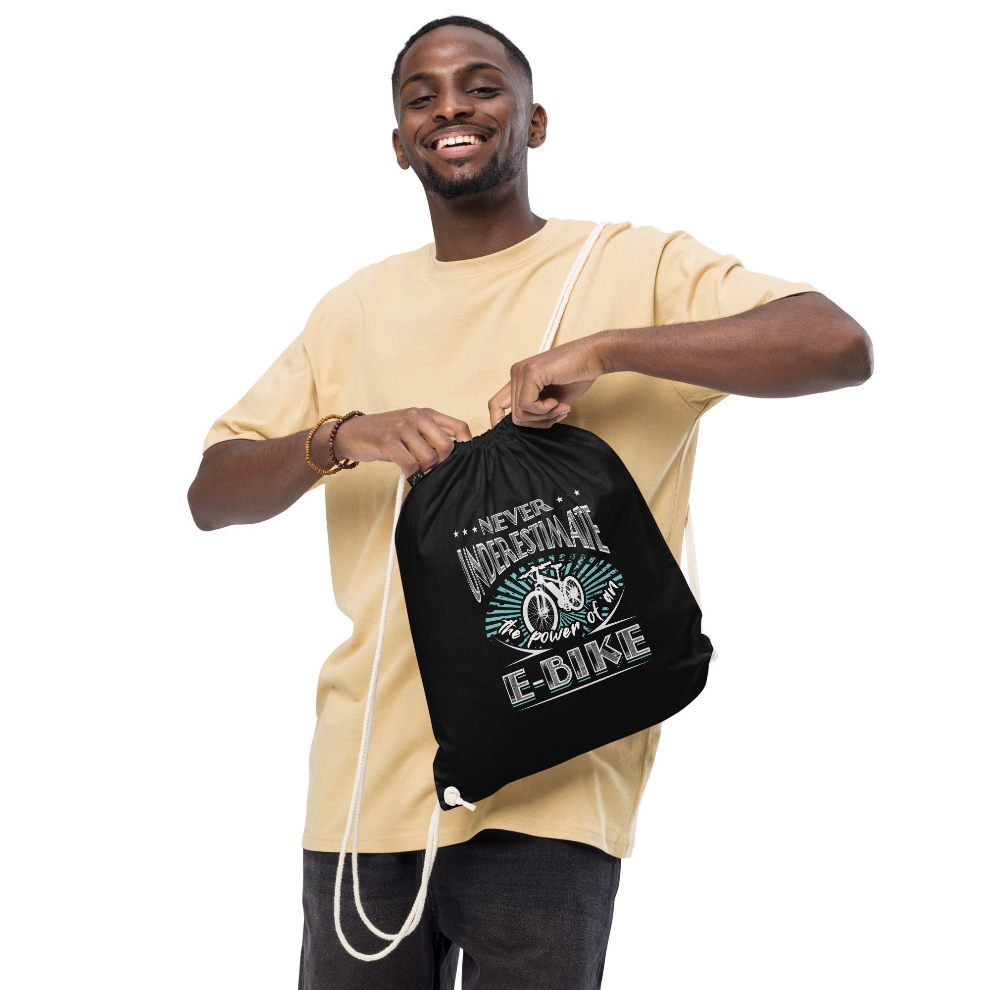 Never Underestimate the Power of an E-bike EarthPositive EP76 Organic Cotton Drawstring Bag