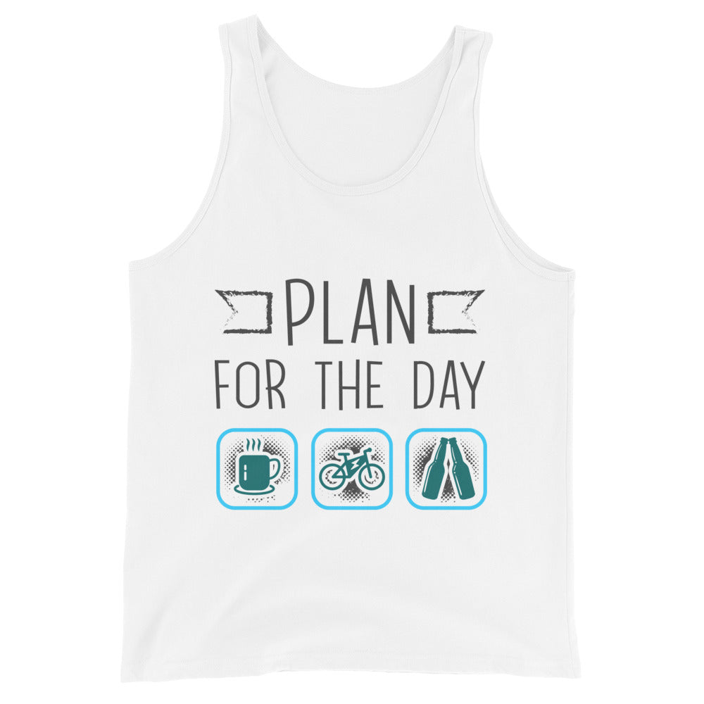 Plan for the Day "Coffee, E-bike, Beer" Bella + Canvas 3480 Men's Tank Top White