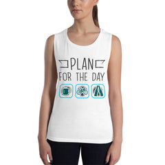 Plan for the Day "Coffee, E-bike, Beer" Bella + Canvas 8803 Women's Muscle Tank White