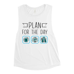 Plan for the Day "Coffee, E-bike, Beer" Bella + Canvas 8803 Women's Muscle Tank White
