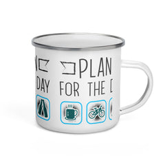 Plan for the Day "Coffee, E-bike, Beer" Enamel Coffee Mug