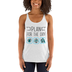 Plan for the Day "Coffee, E-bike, Beer" Next Level 6733 Women's Racerback Tank Top