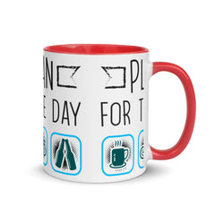 Plan for the Day "Coffee, E-bike, Beer" White Ceramic Coffee Mug with Color Inside