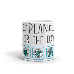 Plan for the Day "Coffee, E-bike, Beer" White Glossy Coffee Mug