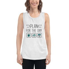Plan for the Day "Coffee, E-bike, Wine" Bella + Canvas 8803 Women's Muscle Tank Top White