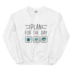 Plan for the Day "Coffee, E-bike, Wine" Gildan 18000 Men’s Sweatshirt White