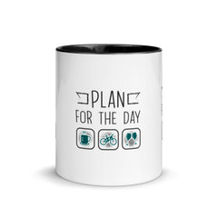 Plan for the Day "Coffee, E-bike, Wine" White Ceramic Coffee Mug With Color Inside