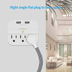 Power Strip 2 Pack, Desktop Charging Station with 3 Outlet 4 USB Ports 4.5A, Flat Plug, 5 ft Long Braided Extension Cord for Cruise Ship Travel Home Office, ETL Listed, White