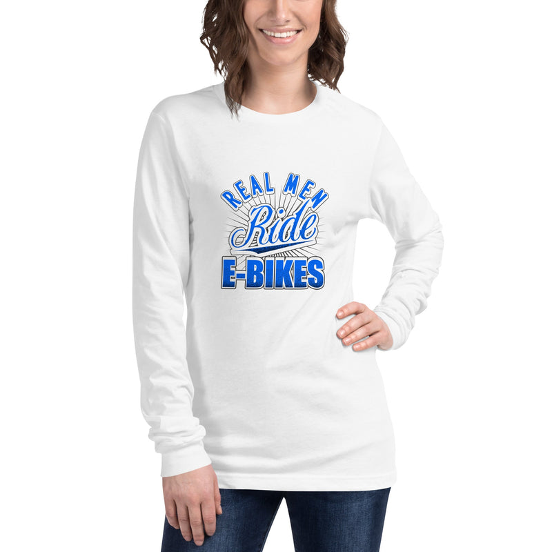 Real Men Ride E-bikes Bella + Canvas 3501 Women's Long Sleeve Shirt White