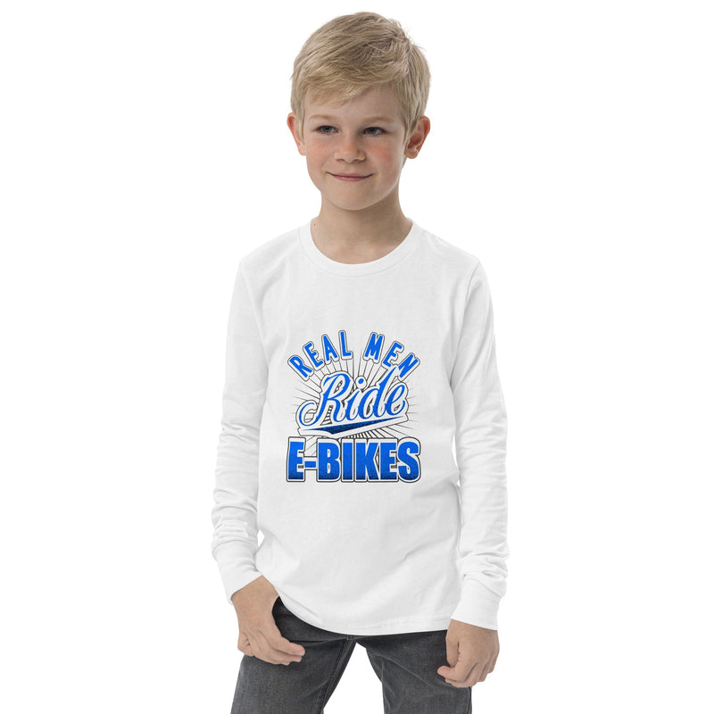 Real Men Ride E-bikes Bella + Canvas 3501Y Kid's Long Sleeve Tee White