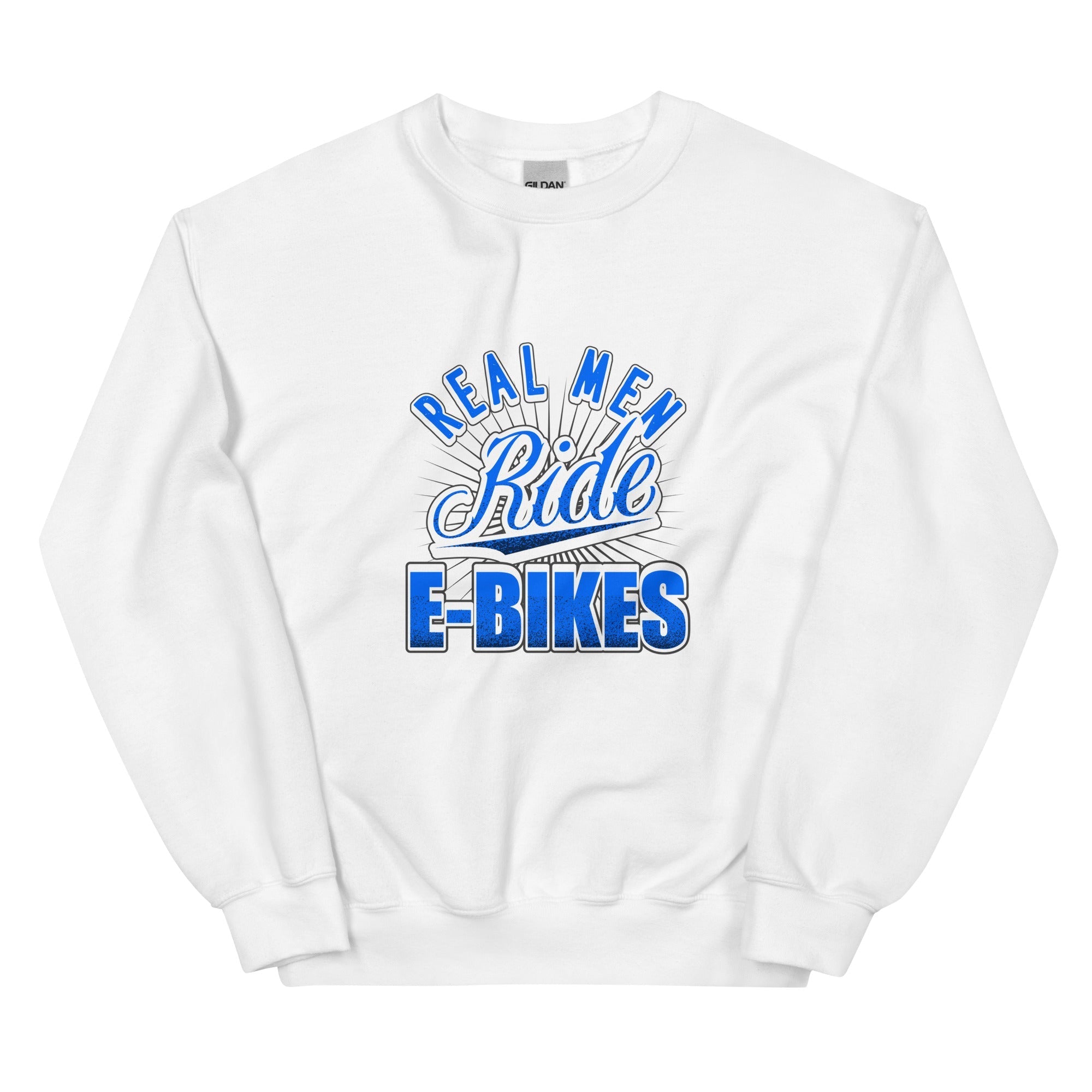 Real Men Ride E-bikes Gildan 18000 Men's Sweatshirt White