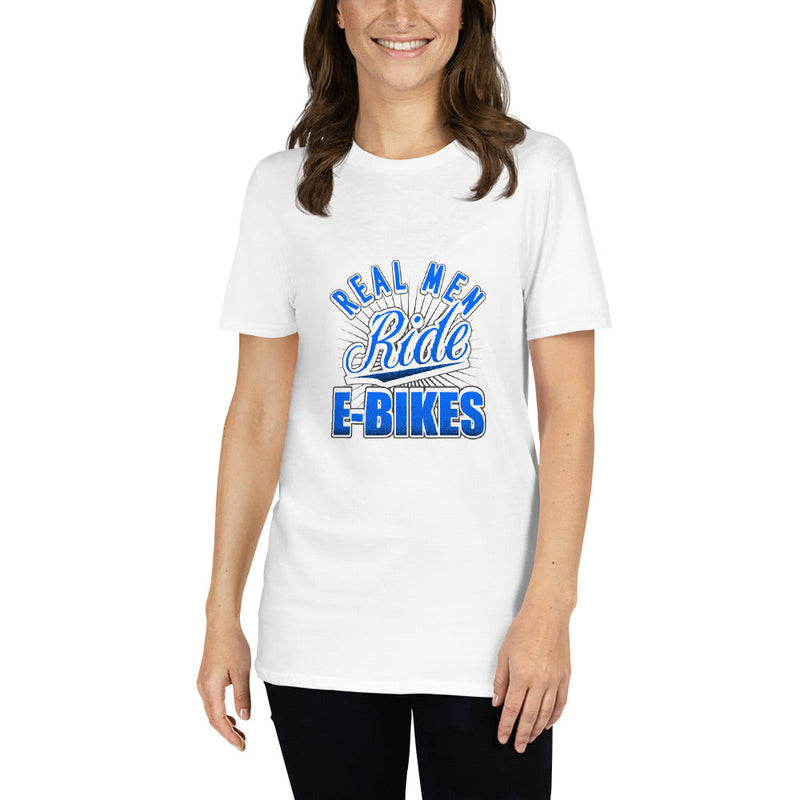 Real Men Ride E-bikes Gildan 64000 Women's T-Shirt White