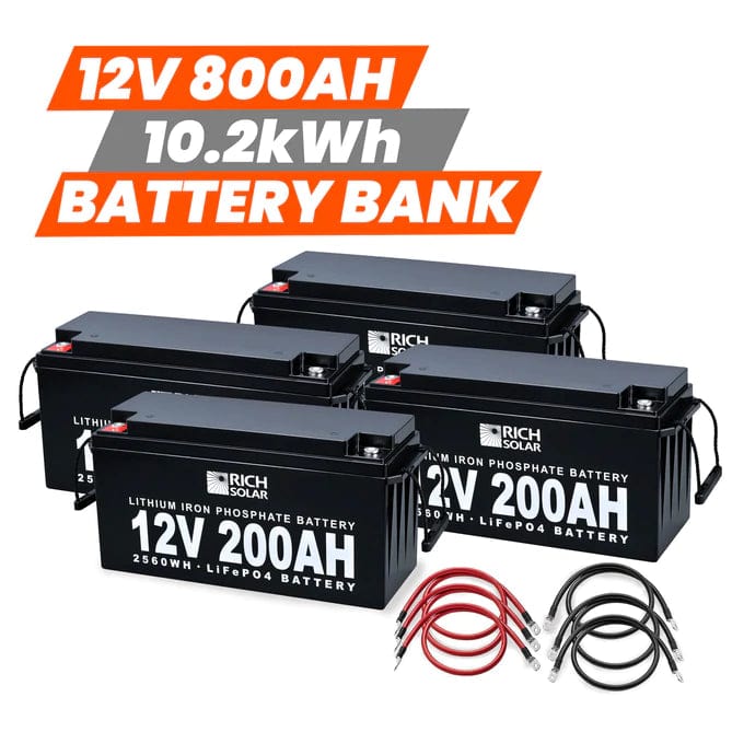 Rich Solar 4x 12V/200Ah 10.2Wh LiFePO4 Deep Cycle Battery