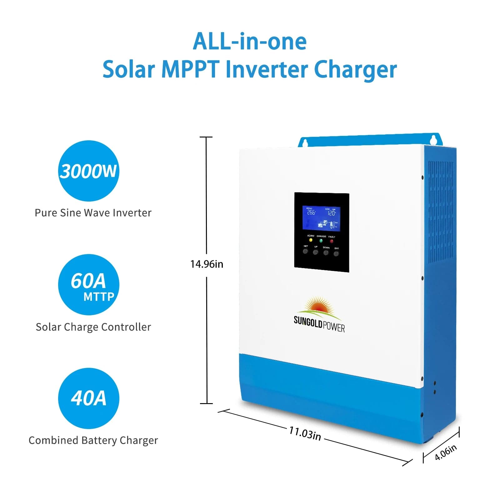 SunGoldPower 3000W 24V Pure Sine Wave Solar Inverter Charger