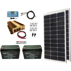 Windy Nation 2x 100Ah Battery + 1x P30L Charge Controller + 1x 1500W Inverter + 2x 100W Monocrystalline Solar Panel Complete Kit