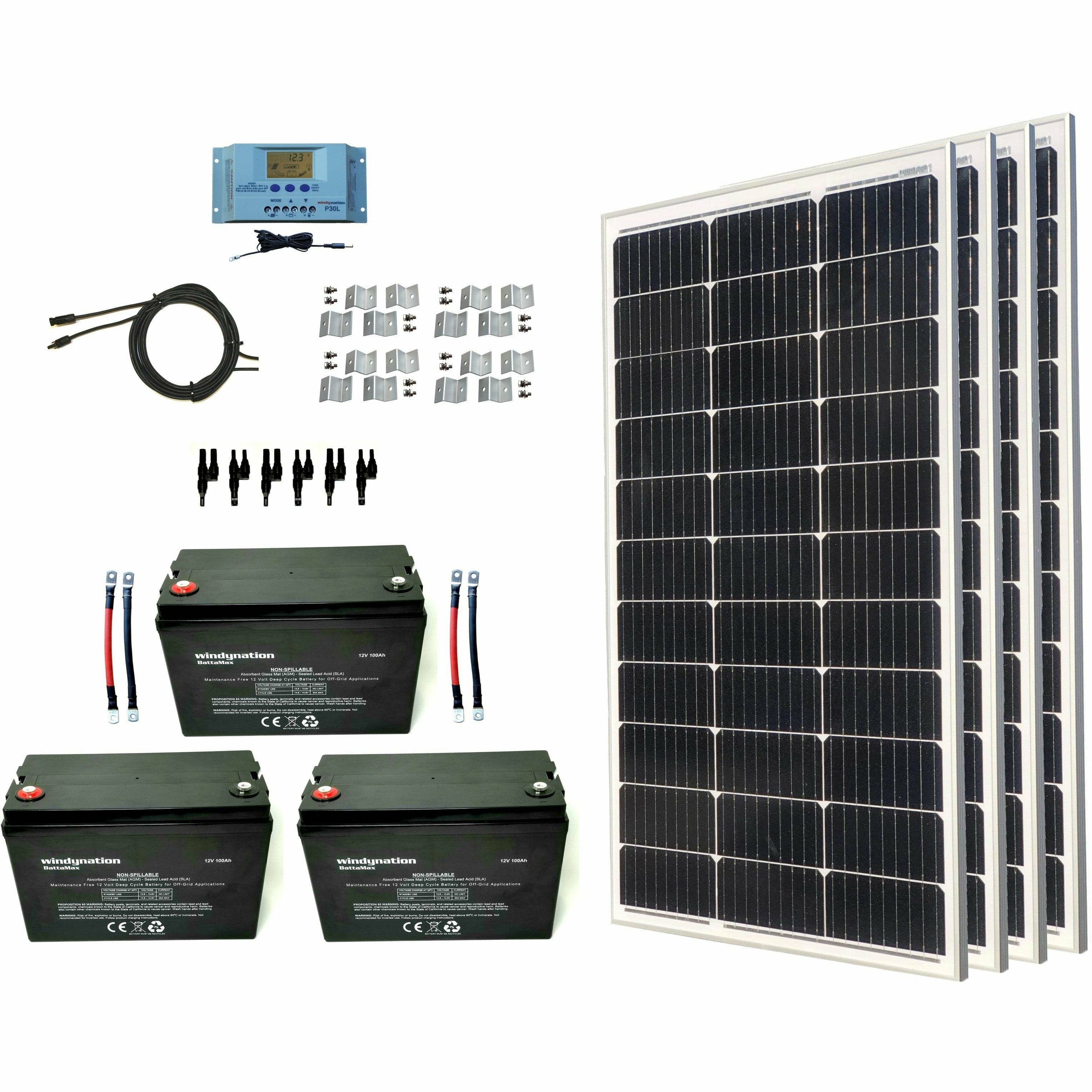 Windy Nation 3x 100Ah Battery + 4x 100W Monocrystalline Solar Panel Kit