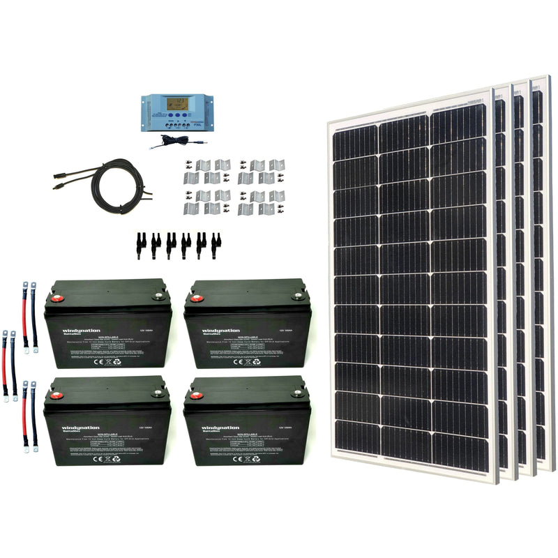 Windy Nation 4x 100Ah Battery + 4x 100W Monocrystalline Solar Panel Kit