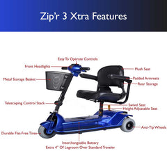 Zip'r Traveler XTRA 12V/12Ah 155W 3-Wheel Mobility Scooter ZIP03